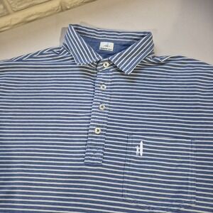 johnnie-O Polo Mens Large Blue Hangin' Out Striped Golf Stretch Preppy Golf